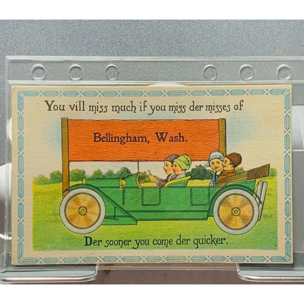 Antique Postcard "Bellingham Wash." Scenic Humor Car Illustration 1920s C.S.476